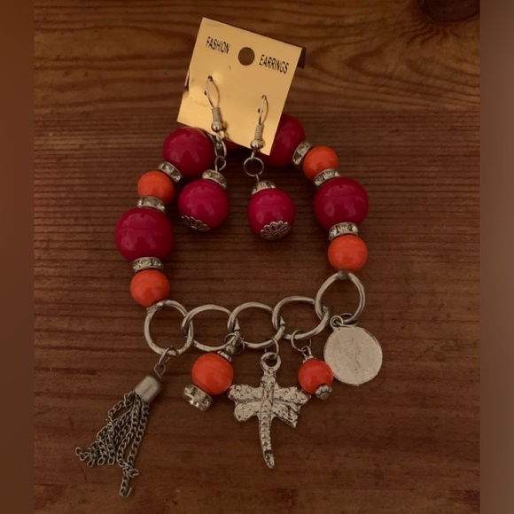 Orange & Red Bracelet-Earrings Set (NWOT) - Picture 4 of 9